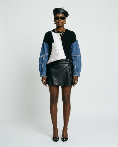 Audacious Denim Knit Patchwork Sweatshirt