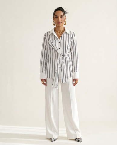 Confident Striped Belted Blouse