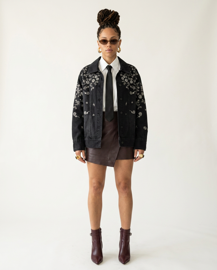 Worthy Embroidered Floral Denim Jacket