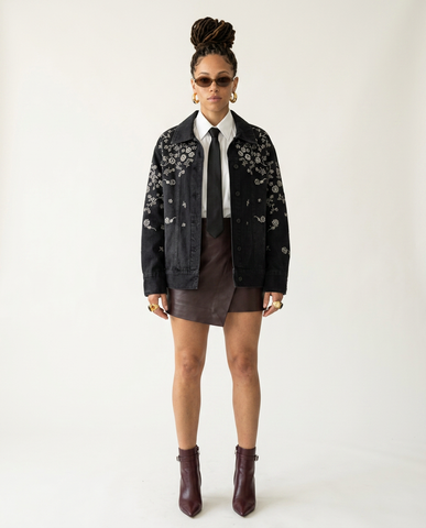 Worthy Embroidered Floral Denim Jacket