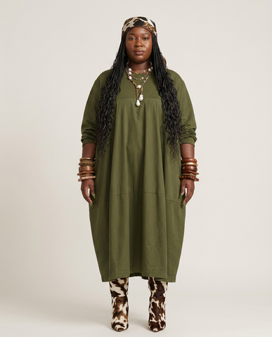 Grounded Green Loose Midi Dress
