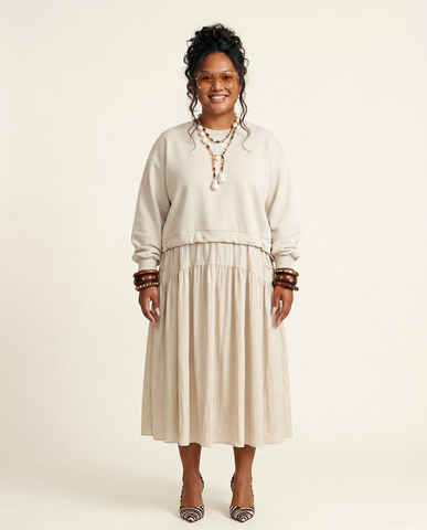 Grounded Apricot Tiered Midi Dress