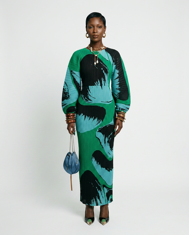 Divine Pleated Hand-Painted Maxi Dress