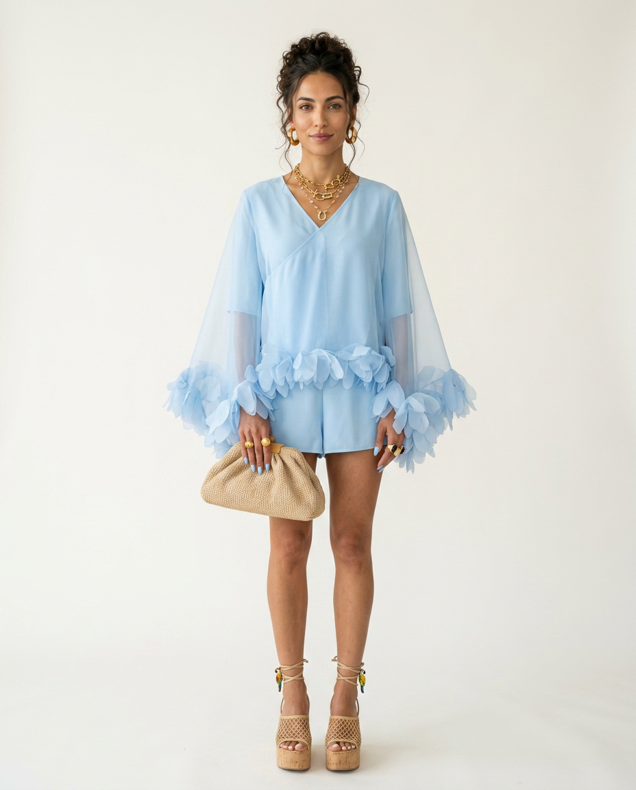 Ethereal Sheer Petal Trim Blouse