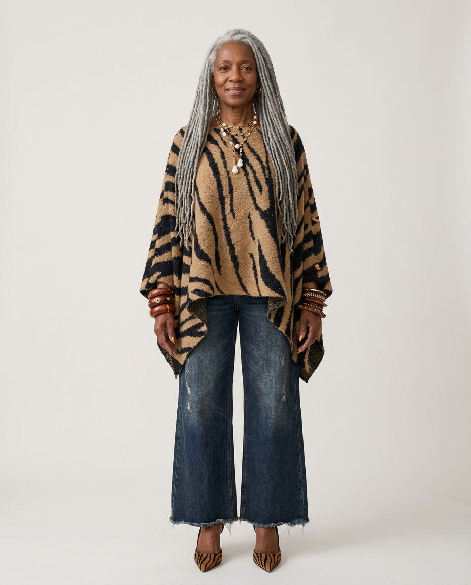 Fierce Zebra Print Knit Poncho