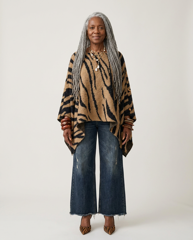 Fierce Zebra Print Knit Poncho