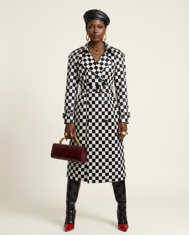 Audacious Checkered Faux Leather Trenchcoat