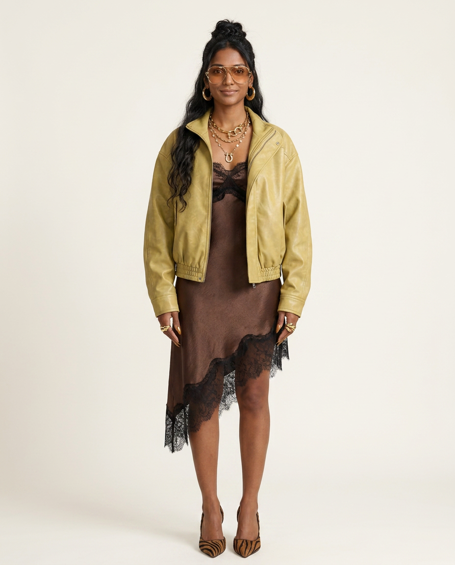 Confident Oversized Distressed Leather Jacket