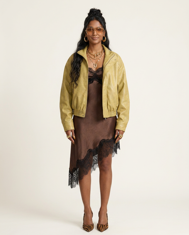 Confident Oversized Distressed Leather Jacket