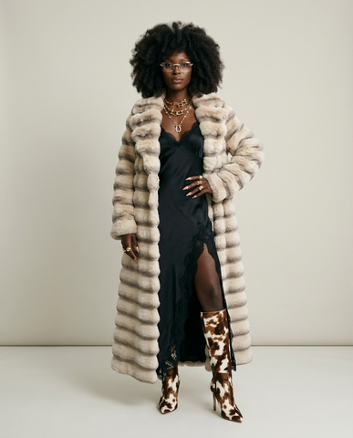 Majestic Striped Faux Fur Overcoat