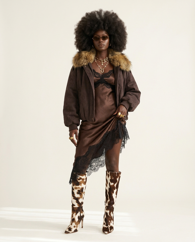 Grounded Faux Suede Fur Bomber Jacket