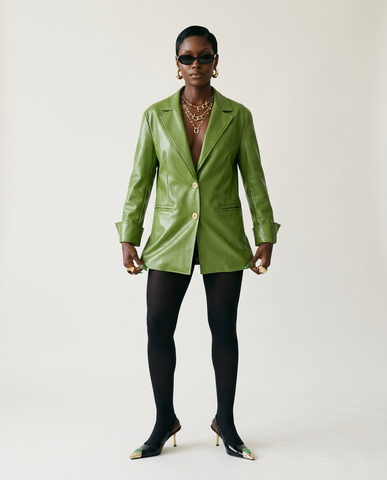 Grounded Green Faux Leather Blazer