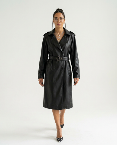 Elegant Faux Leather Trench Coat