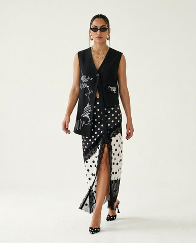 Unique Embroidered Asymmetrical Sleeveless Vest