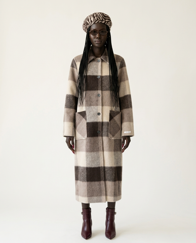 Grounded Plaid Wool Long Coat