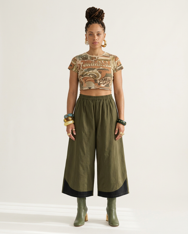 Grounded Coffee Colorblock Wide Leg Trousers