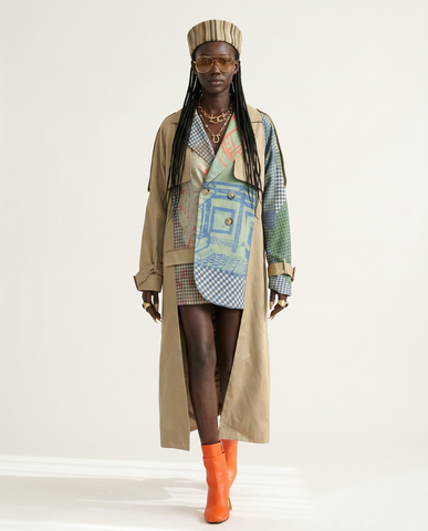 Audacious Geometric Spliced Trench Coat
