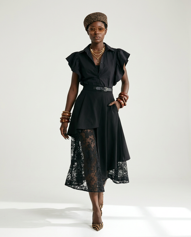 Audacious Mesh Spliced Midi Skirt