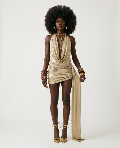 Audacious Studded Halter Mini Dress