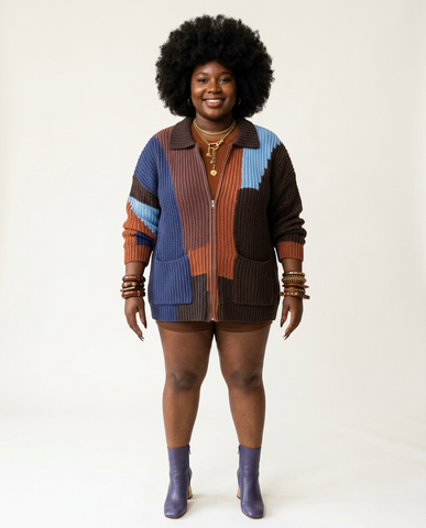 Adventurous Color-Blocked Knitted Cardigan