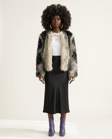 Fierce Color Block Faux Fur Coat