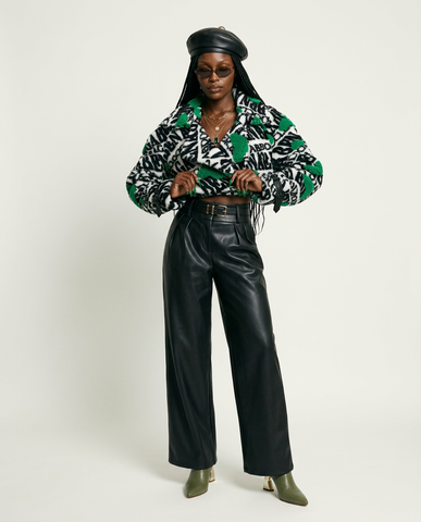 Vibrant Printed Faux Fur Jacket