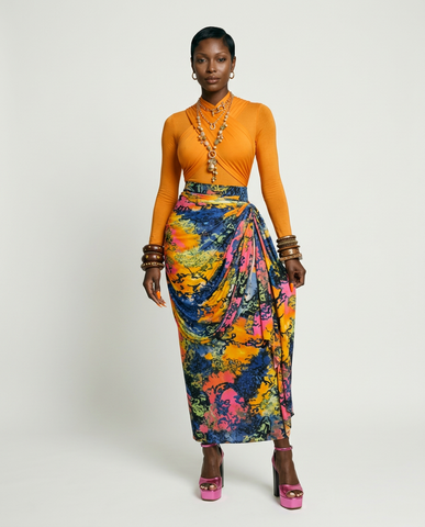 Vibrant Printed Ruched Maxi Set