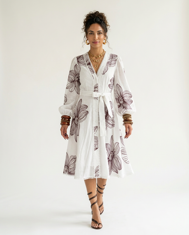 Wanderlust Embroidered Puff Sleeve Mini Dress