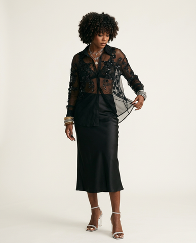 Elegant Beaded Mesh Blouse