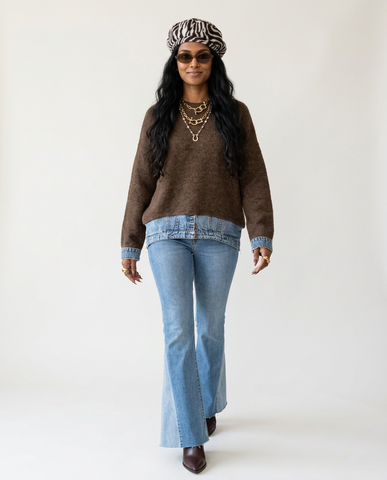 Unique Knit Denim Patchwork Pullover