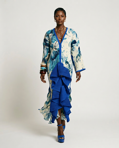Wanderlust Pleated Ruffle Kaftan Dress