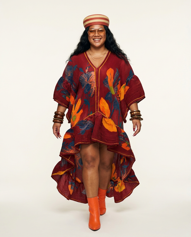 Vibrant Pleated Floral Kaftan