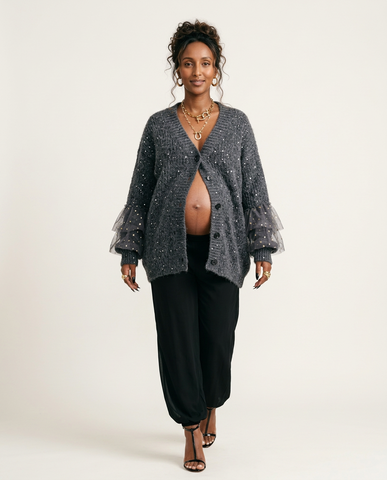 Celestial Sequin Ruffle Knit Cardigan