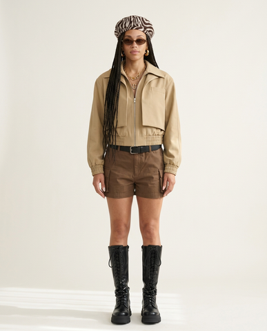 Confident Khaki Cropped Bomber Jacket