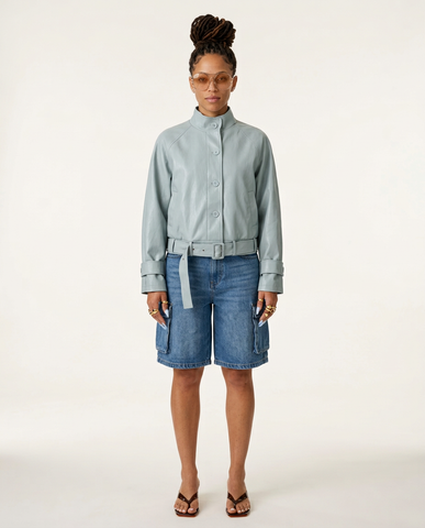 Grounded Faux Leather Bomber Jacket