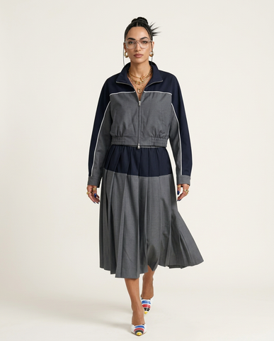 Grounded Spliced Pleated Skirt Set