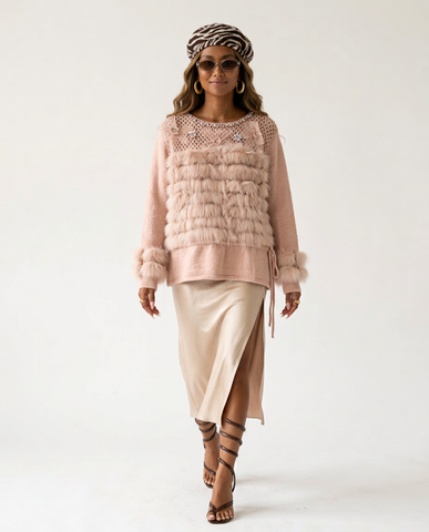 Radiant Rhinestone Faux Fur Sweater