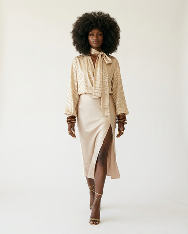 Radiant Embossed Tie Blouse