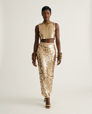 Radiant Golden Sequin Maxi Skirt