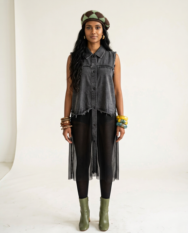 Audacious Denim Mesh Long Vest