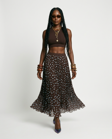 Ethereal Pleated Dot Midi Skirt