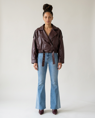 Confident Diamond Pattern PU Jacket