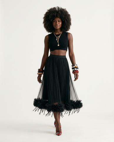 Audacious Pleated Mesh Tassel Skirt