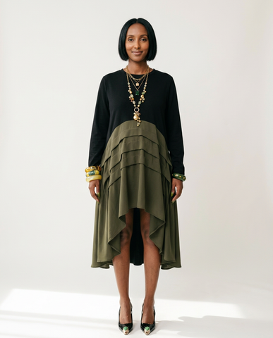 Grounded Pleated Midi Dress