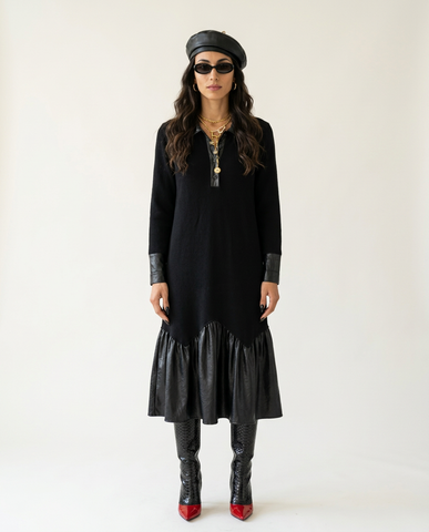 Audacious Black Leather Midi Dress