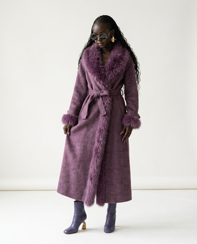 Elegant Wool Fur Trimmed Coat