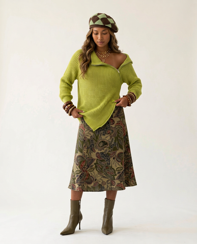 Grounded Asymmetric Zipper Sweater