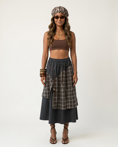 Grounded Plaid Patchwork Maxi Skirt