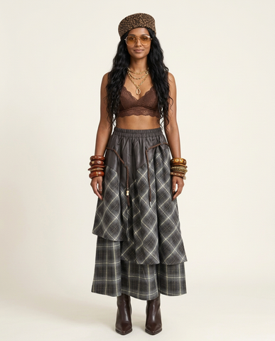 Wanderlust Patchwork Plaid Maxi Skirt