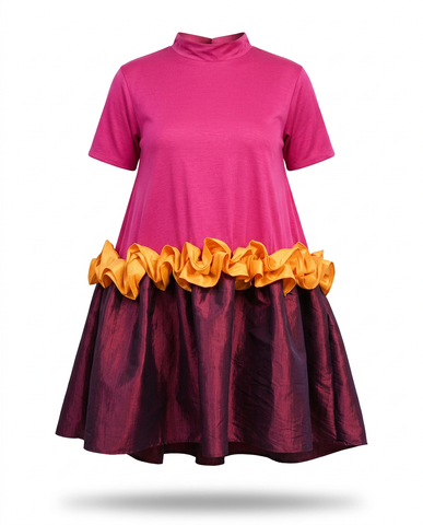 Vibrant Ruffled Taffeta Mini Dress